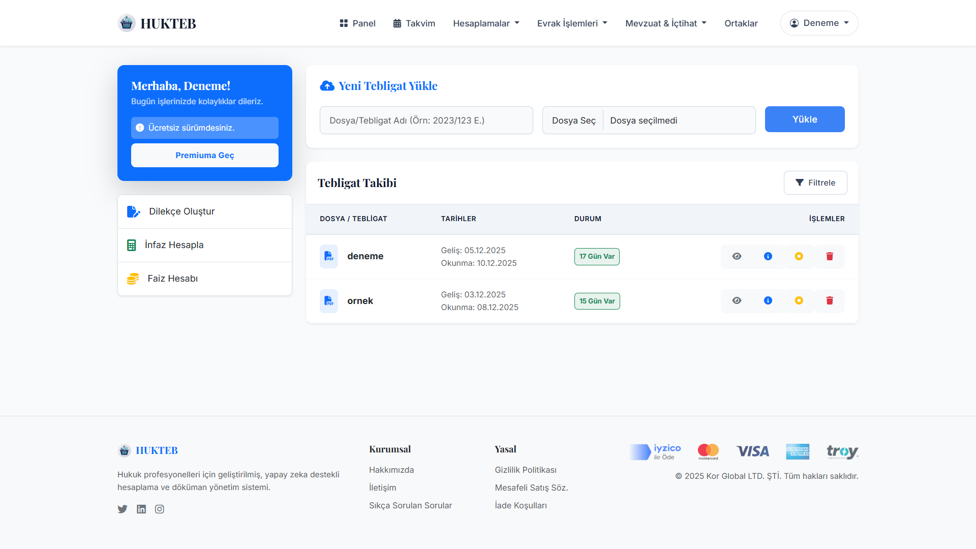 HukTeb Dashboard Önizleme